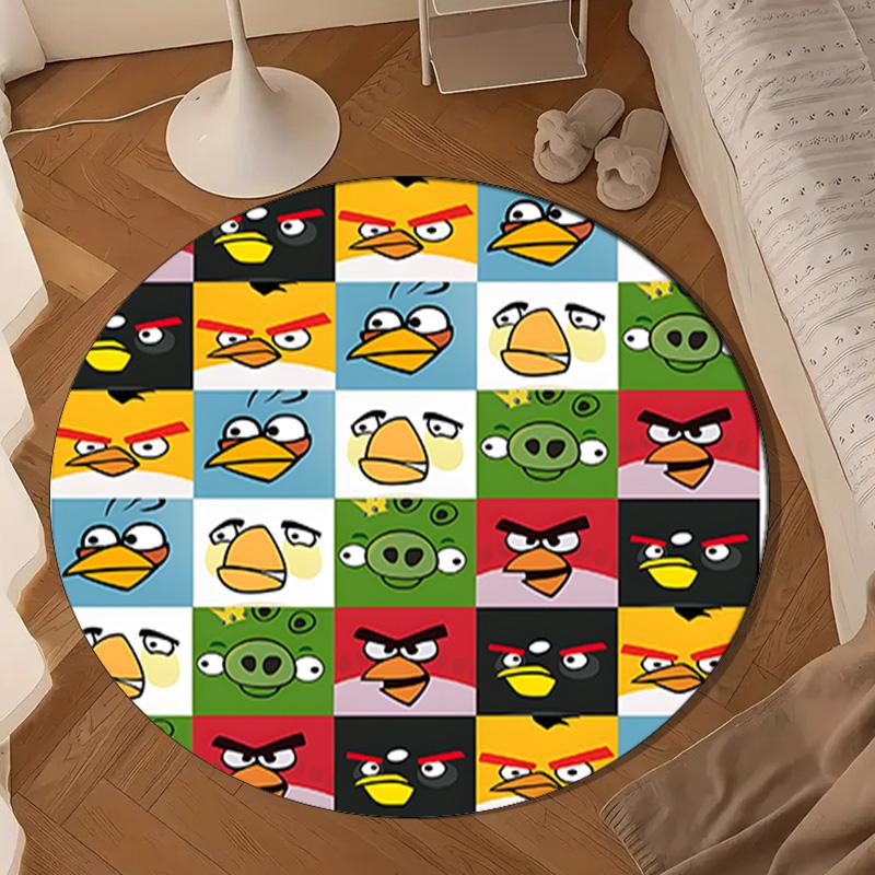 Red Birds Characters Collage Round Rug for Livingroom,Bedroom, Palyroom, Chair Rug, Area rug, Circle Carpet, Large Size Fan Christmas gift
