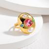 18K Gold Geometric Oval Zircon Open Ring - European & American Retro Style
