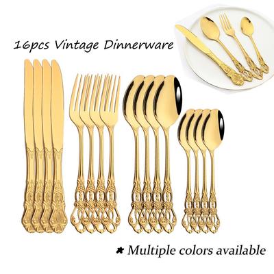 16Pcs Royal Gold Dinnerware Mirror Polish Stainless Steel Tableware Knife Fork Spoon For Wedding Dinner Dessert Event Party