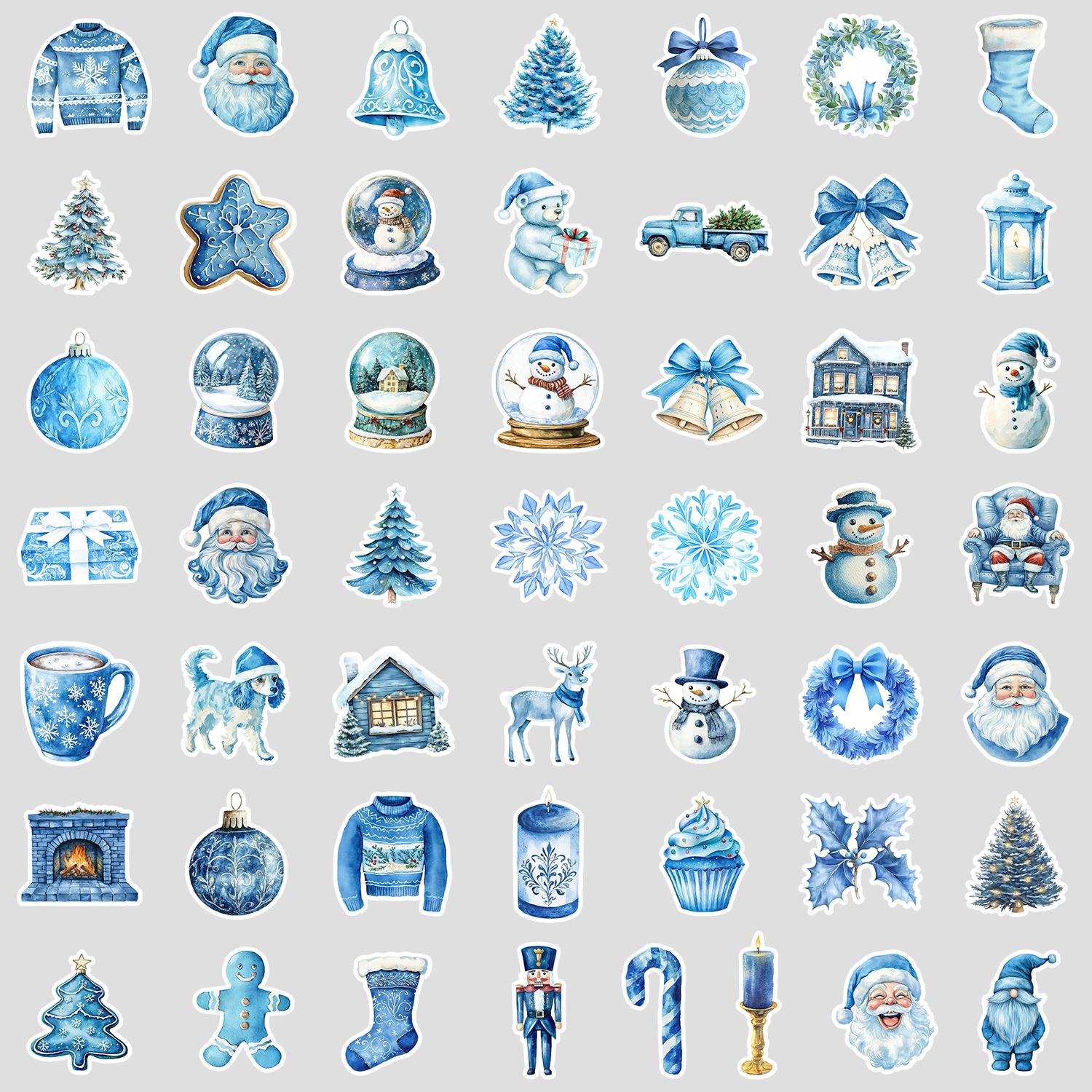 

50 Blue Christmas Doodle Stickers Creative Christmas Stickers Mobile Phone Computer Waterproof Decorative Stickers