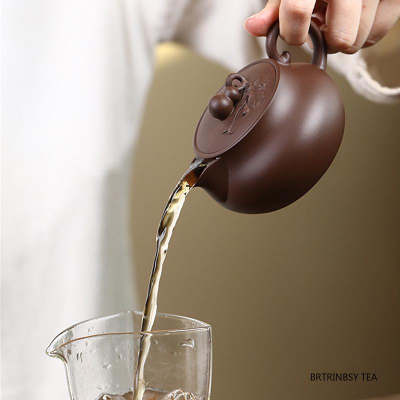 Chinese Tradition Yixing Purple Clay Teapot Hand-carved Gourd Tea Pot Handmade Beauty Kettle Household Zisha Teaware 200ml