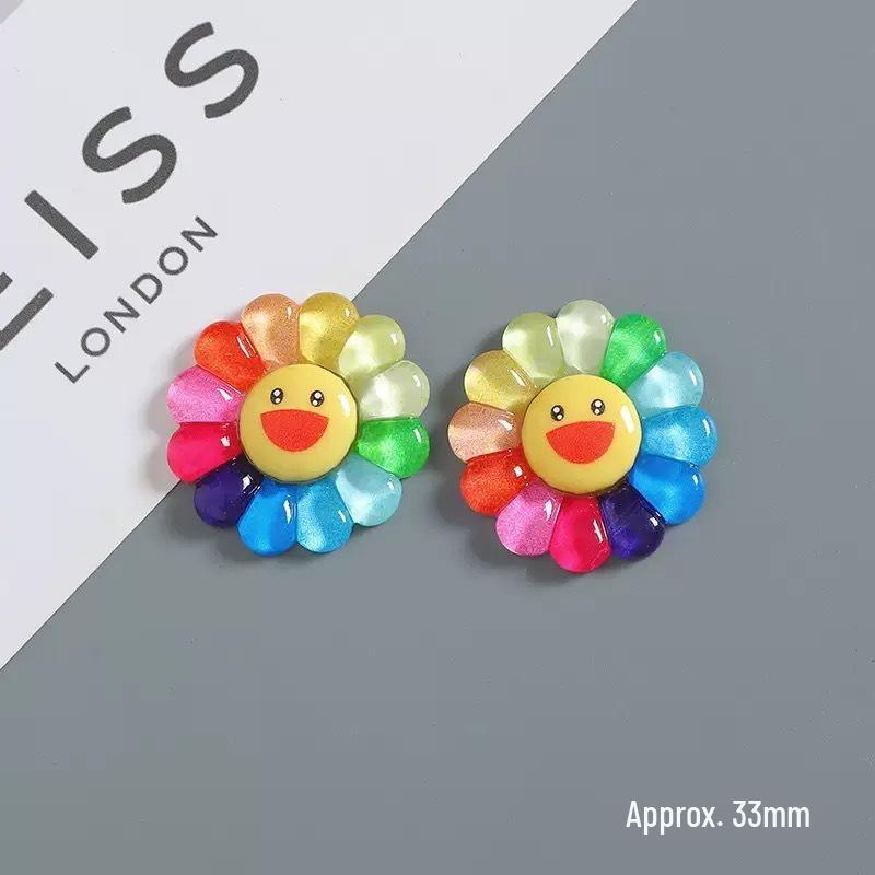 Sunflower Smiling Face Glossy Resin Cartoon Expression Sticker for DIY Crafts