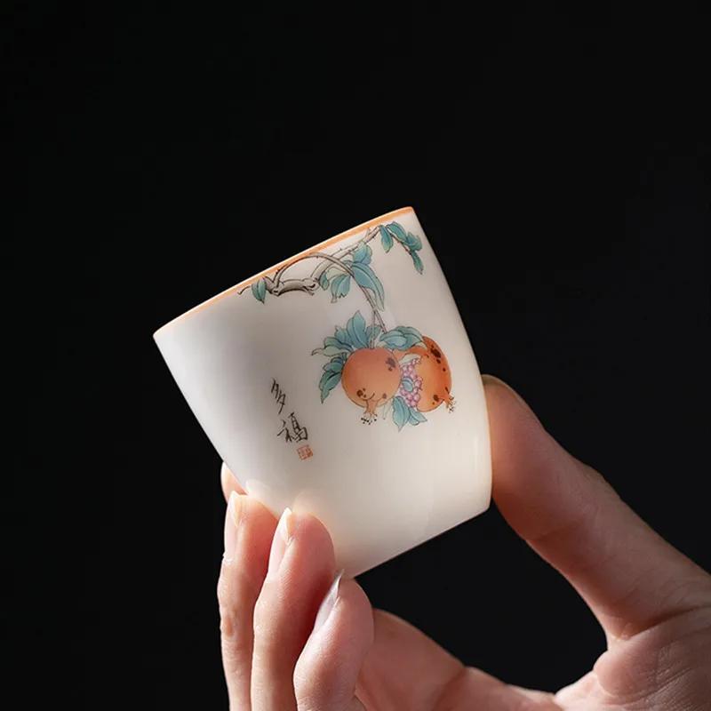 Boutique Ceramic Teacup Hand Painted Meditation Cup Single Portable Travel Tea Bowl Pu'er Master Cup Handmade Porcelain Tea Set