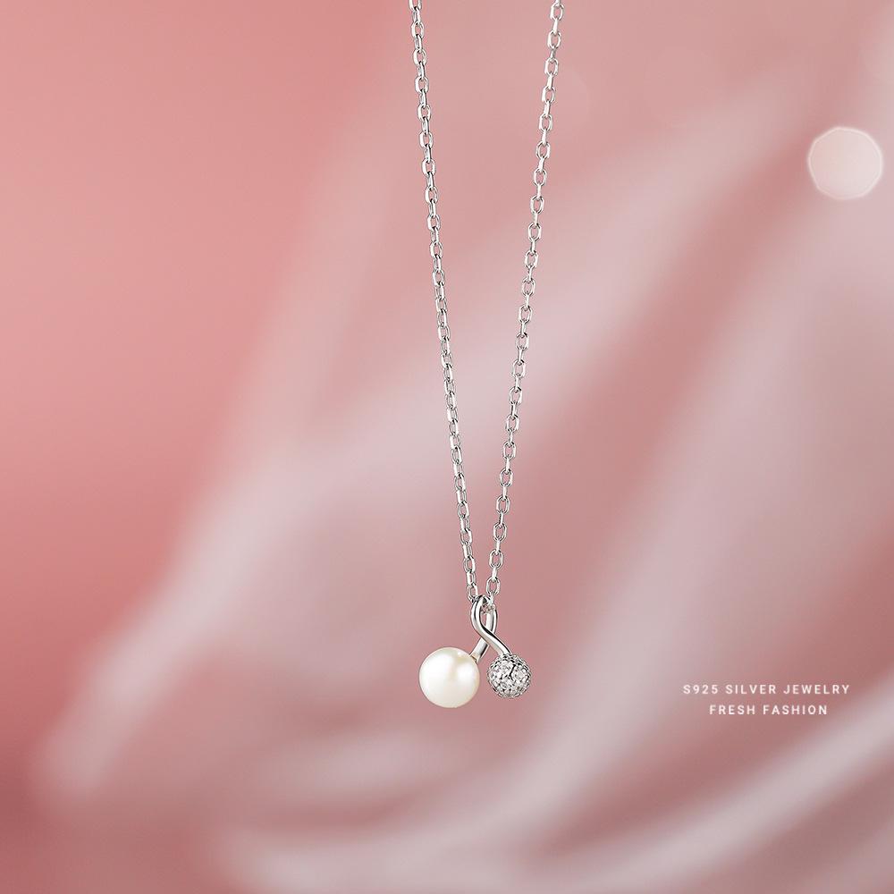 

925 Sterling Silver Natural Fresh Water Pearl Cherry Pendant Necklace for Women Luxury Temperament Jewelry Accessories 45cm серебряный