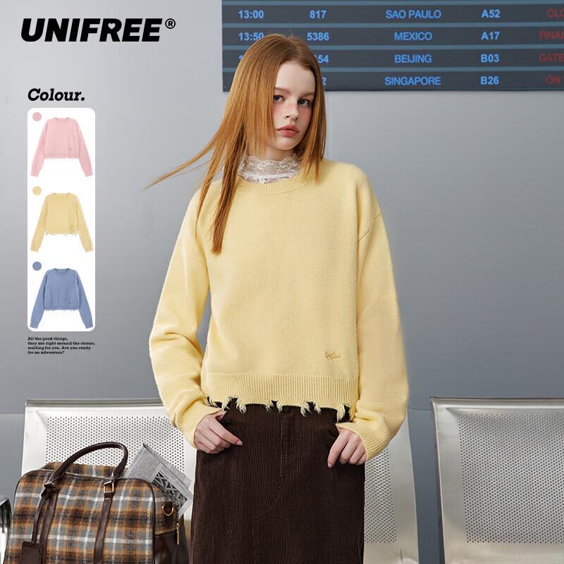 UNIFREE Round Neck Distressed Sweater