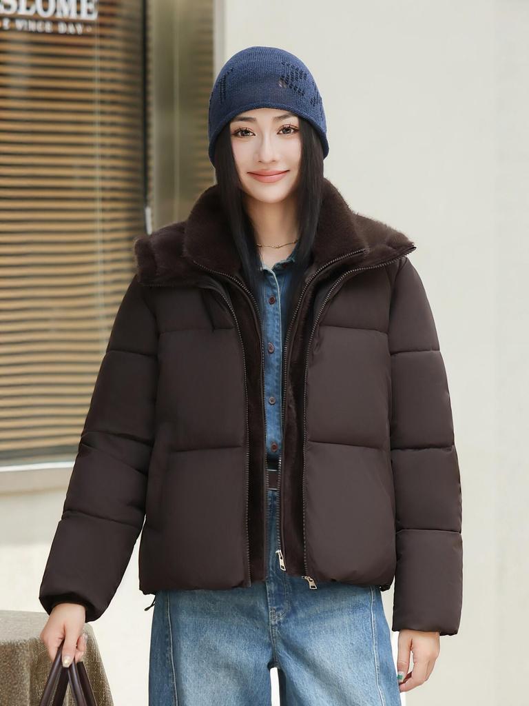 Women's Winter 2026 Korean Style Short Down Jacket - Two-Piece Hooded Patchwork Puffer Coat