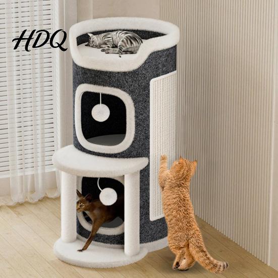 Katzenkratzbaum Turm Kletterspiel Sisalmatte für Höhlen Mehrstöckige Tonne mit Mehrkatzenfamilie Soziale Katzen