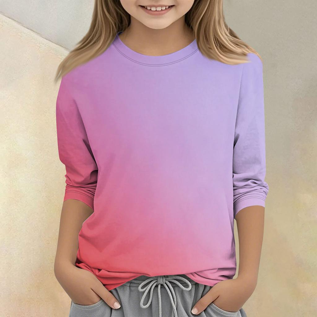 Kinder bedrucktes Rundhals Siebenviertelarm Freizeit T-Shirt