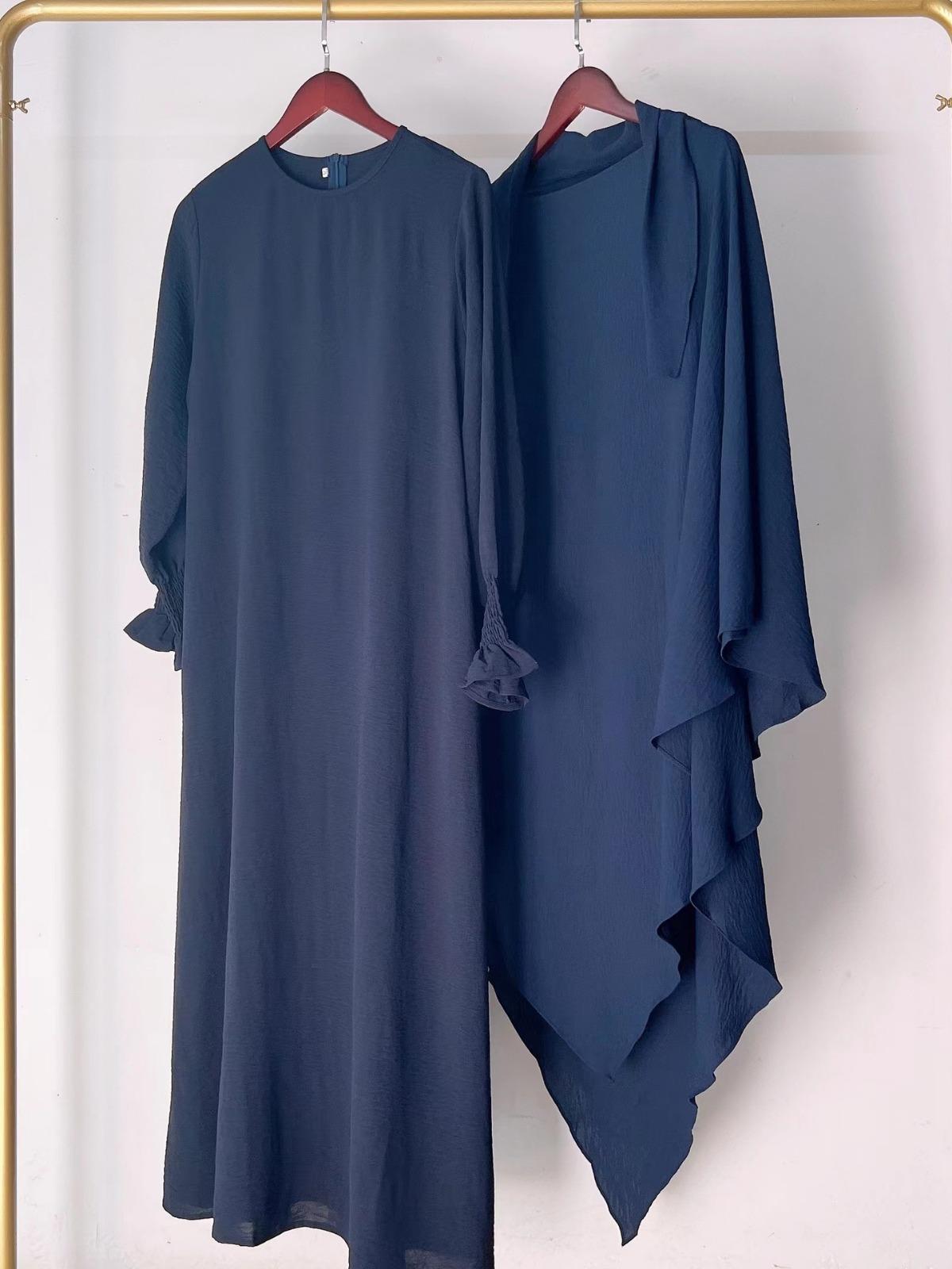 

Комплекты из 2 предметов, женский мусульманский абайя, хиджаб, халат Абая, сексуальное платье в Дубае, Турции, Ид Мубарак, Арабская Пакистанская молитвенная одежда, африканский xl/2xl синий