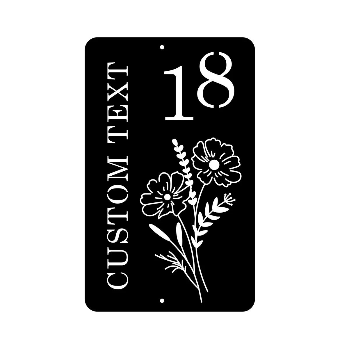 Металлическая адресная табличка Цветочная, Вертикальная табличка с номером дома, Минималистичный декор для улицы чёрный