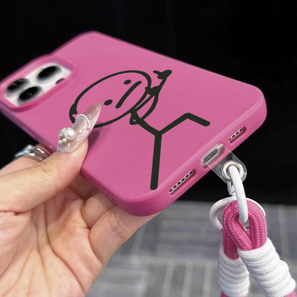 Wacky Stickman Strap Rope Phone Case For iPhone 17 16 15 14 13 12 Pro Max 16 15 14 Plus 17 16 15 Pro 17Air Silicone Matte Cover