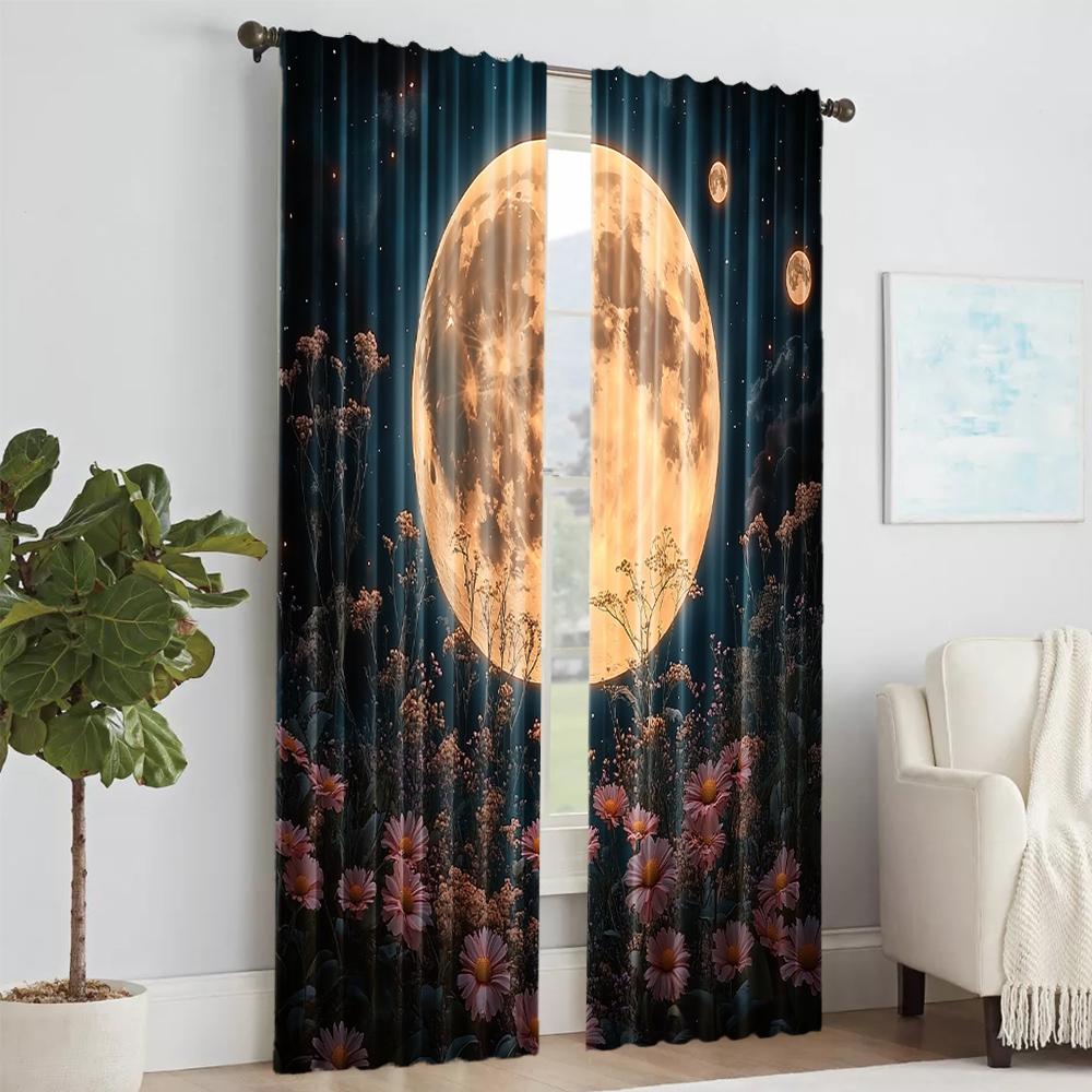 2 pcs, versatile polyester transparent curtains for home decoration moon for use in bedrooms and living rooms