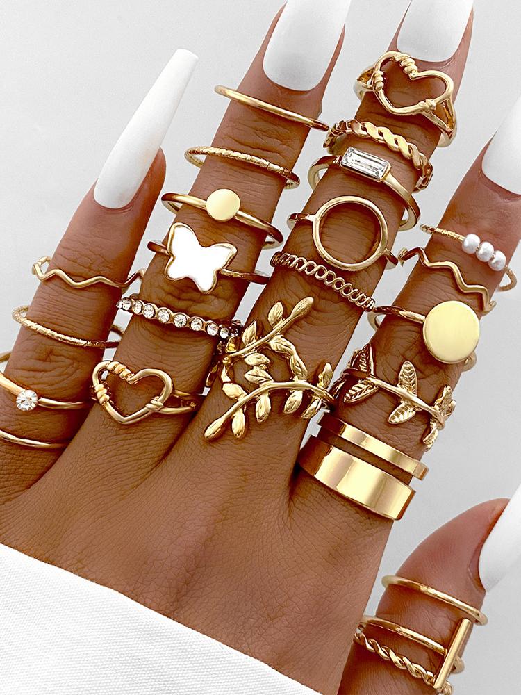 28er Mode Ring Set für Damen Herzförmiges Design Geometrisches Böhmisches Element Akzentring Tägliches Tragen Dating Party Schmuck 2026