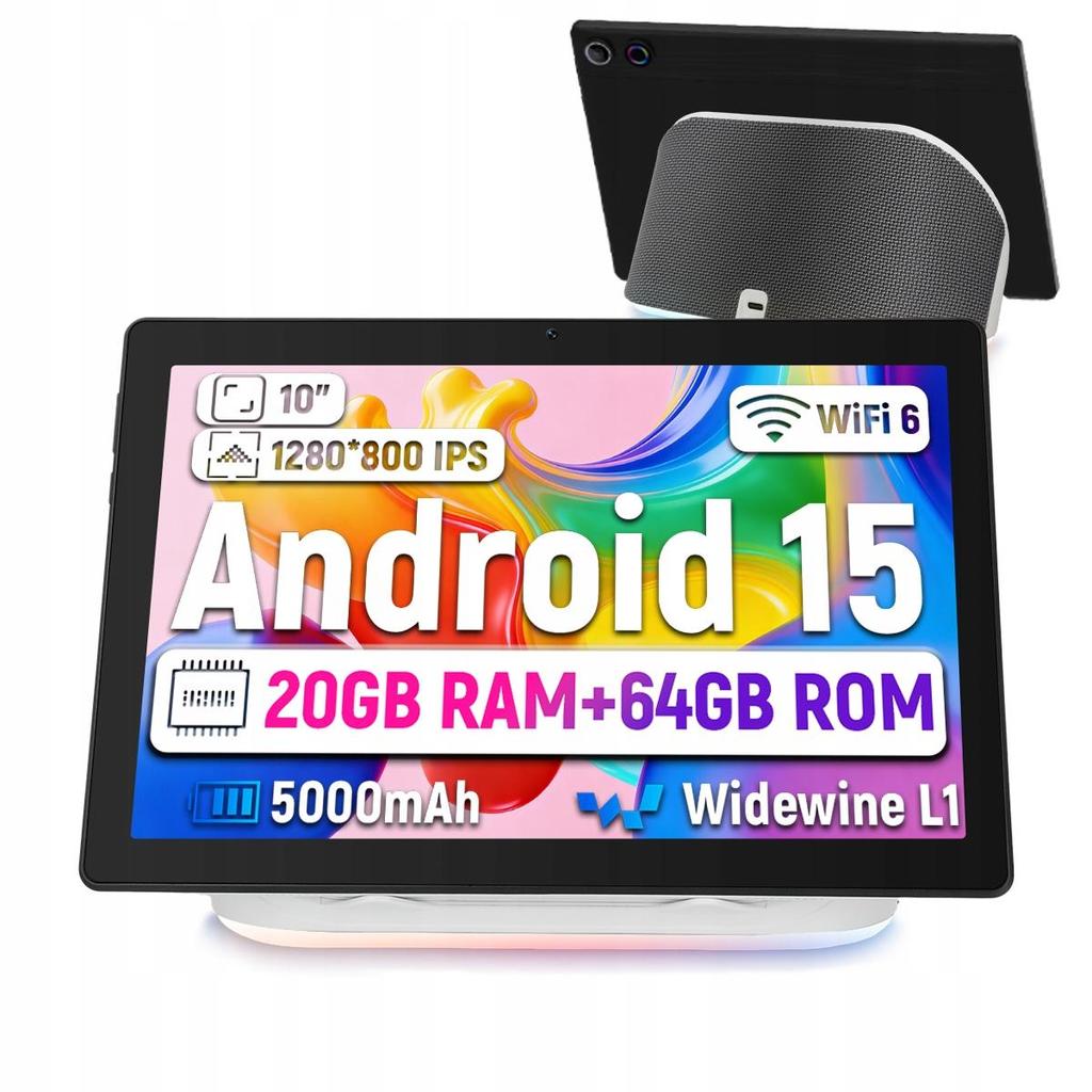 Tablet Android 15, 10,1 Pollici, 14 GB di RAM + 64 GB di ROM, Altoparlante Bluetooth, Octa Core A523, 5000 mAh