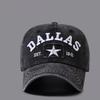 Vintage Washed Denim 6 Panel Star Frayed Patch Embroidery Curved Brim Adjustable Casual  Baseball Cap