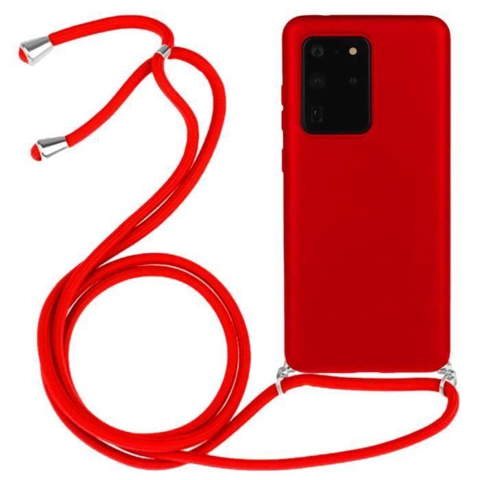 Coque de Protection - PROSHOP - pour Samsung Galaxy S20 Ultra - Souple - Silicone - Rouge avec Cordon