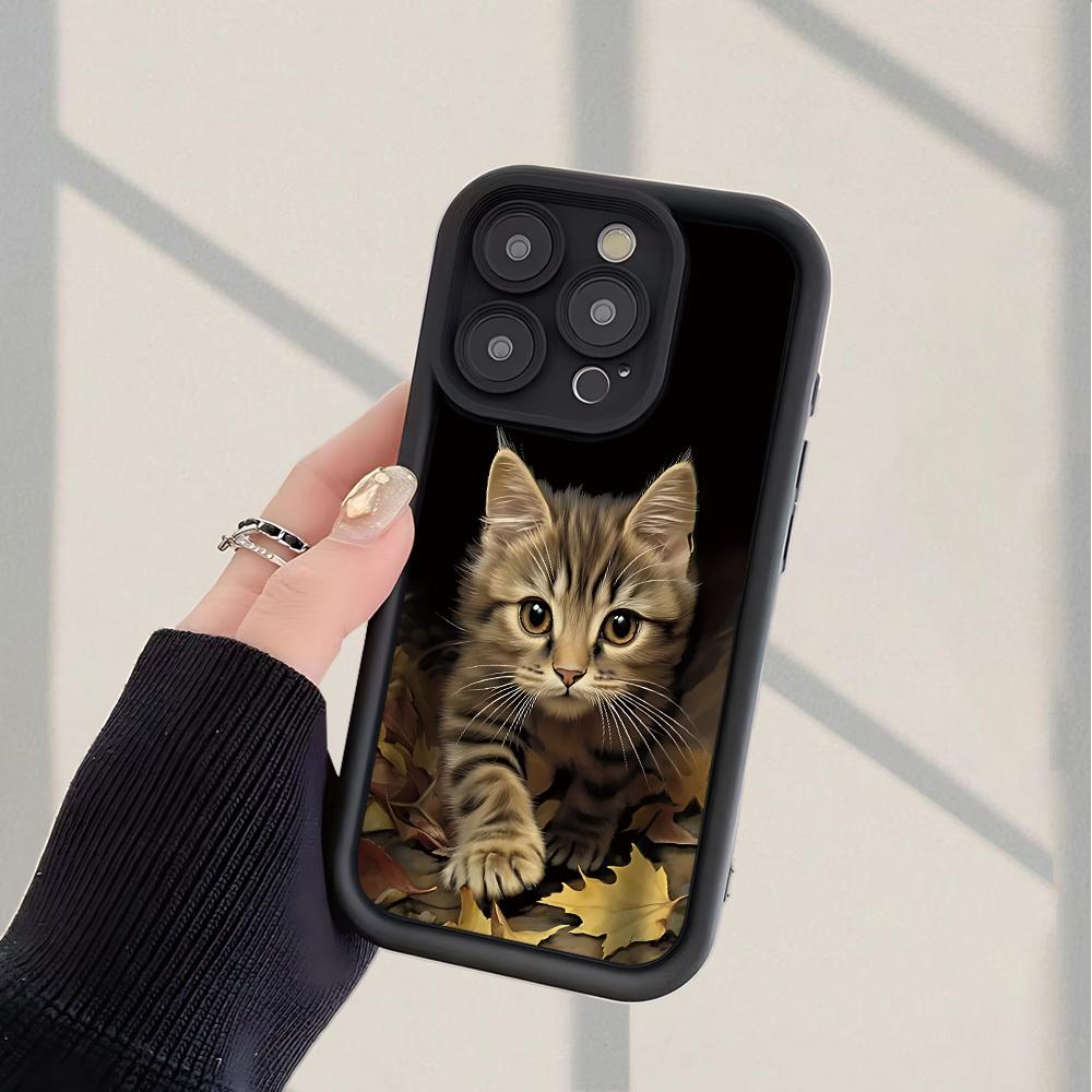 Autumn Leaf Cute Tiger Spotted Cat Phone Case Suitable for iPhone 17 16 15 14 13 12 11 Pro/Max/Plus Anti Drop and Anti Shock