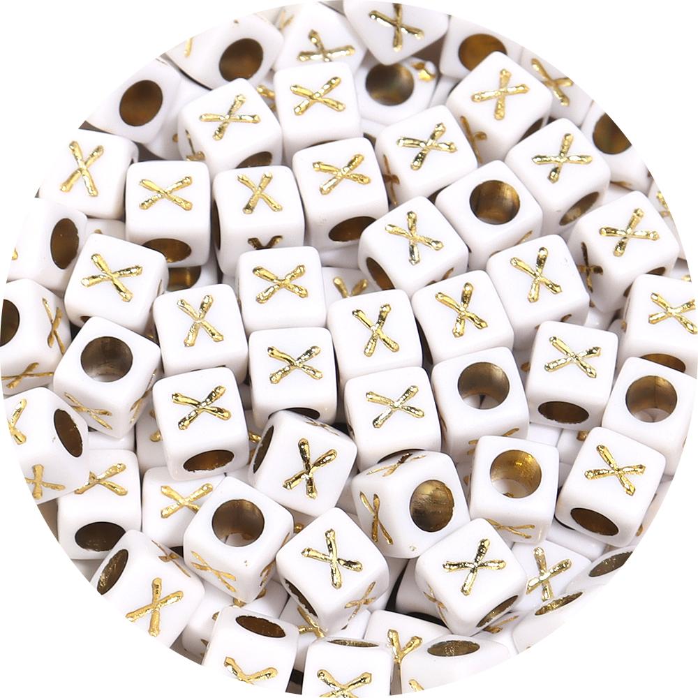 100pcs A-Z Acrylic Letter Square Beads Gold Color 6mm Large Hole Loose Bead for DIY Bracelet Necklace Jewelry Beaded Accessories