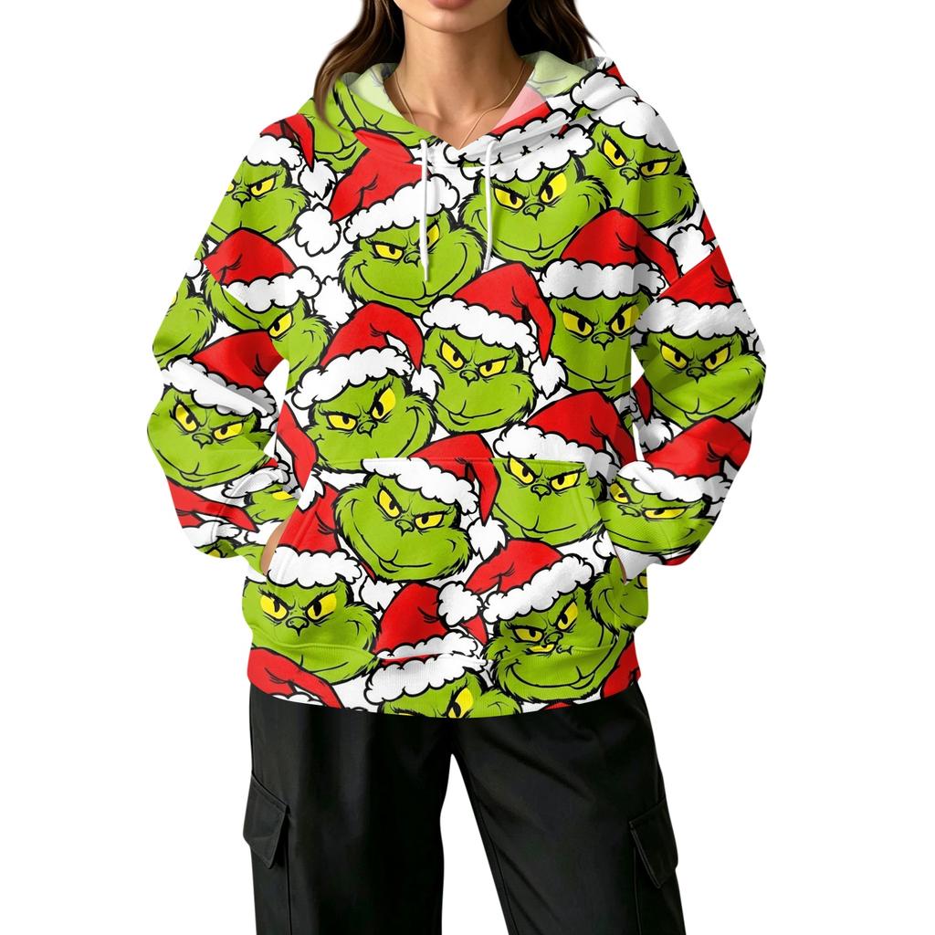 Women's Fashion Casual Christmas Print Hooded Sweatshirt with Pockets