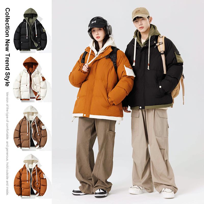 Men's and women's fake two-piece thickened coat cold warm sports and leisure outdoor lightweight fluffy soft cotton coat