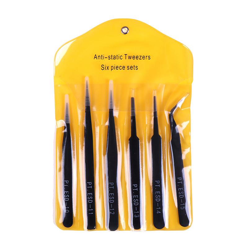 6Pcs Anti-Static Esd Tweezers Repair Tool Precision Curved Straight Tweezers