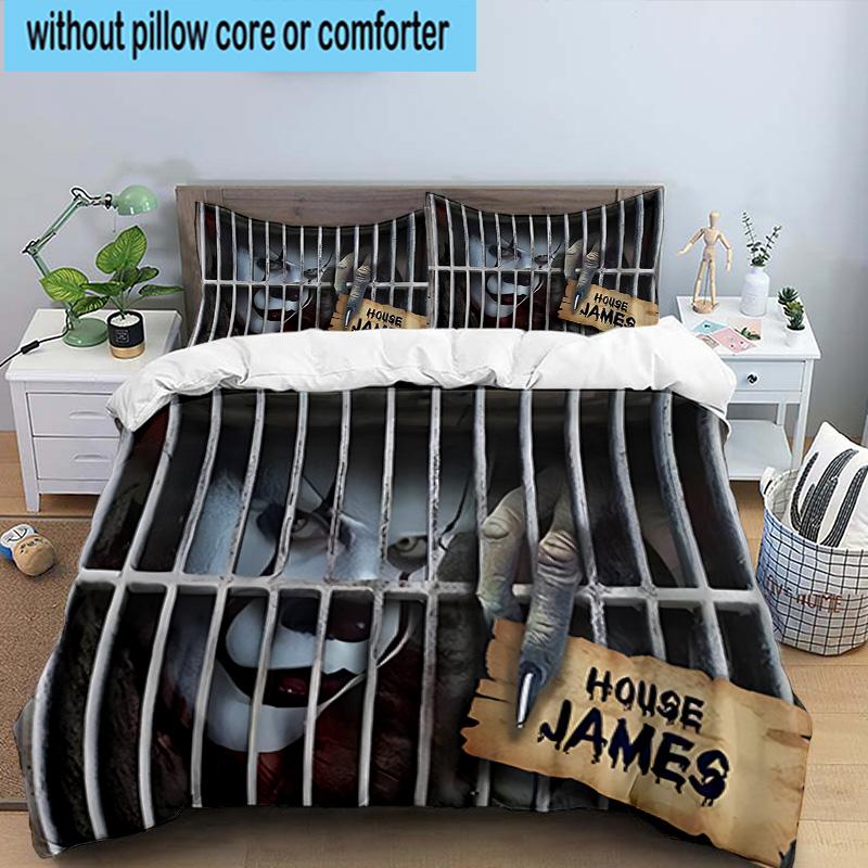 1PC Scary Clown Horror 3pcs Bedding,Including 1pc Duvet Cover And 2pcs Pillowcases Perfect for Christmas,Ideal for Bedroom, Dormitory