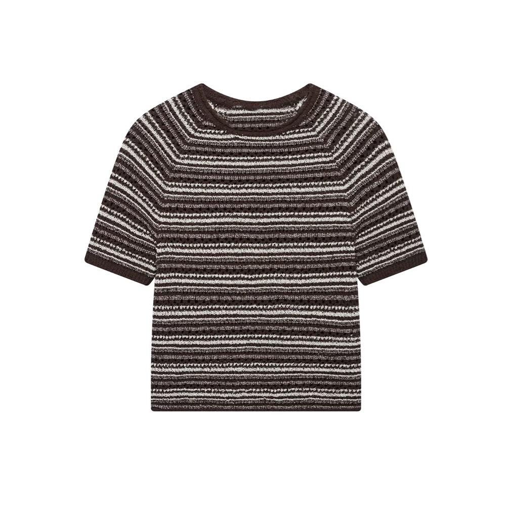 

2025 Spring/Summer Women s Slim Fit Striped Short-Sleeve T-Shirt Large чёрный