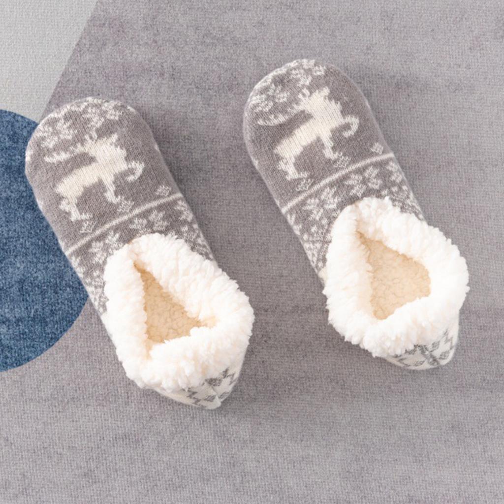 Damen Hirsch Boden Socken, Fünfzackiger Stern Dicke Baumwolle Samt Socken, Haus Schlaf Teppich Socken