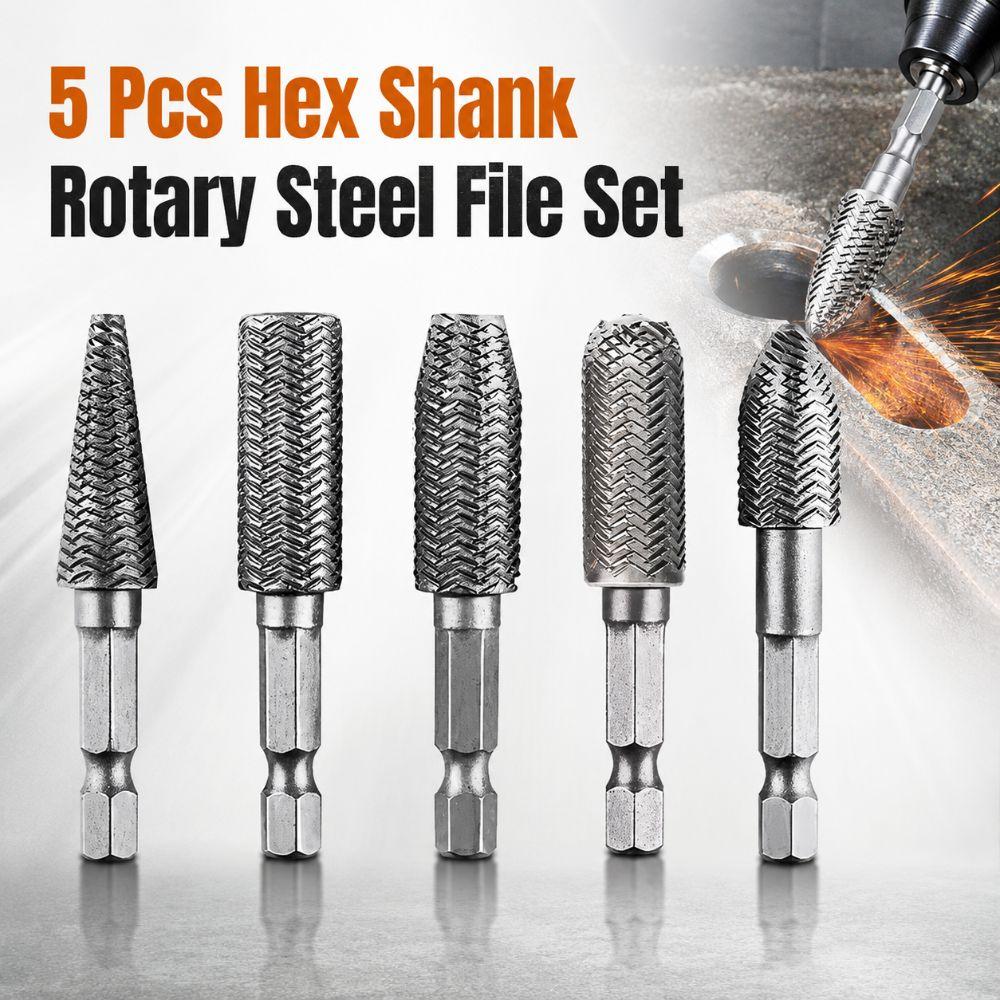 5 Pcs Heat-resistant Hex Shank Rotary Steel File Set Grinding Head For Drilling, Grinding Etc