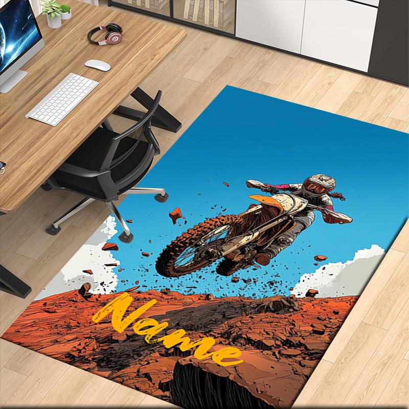 Tappeto Stampato Moto da Fuoristrada con Nome Personalizzato, per Sedia da Ufficio Soggiorno Camera da Letto Cucina Decorazioni Regali.