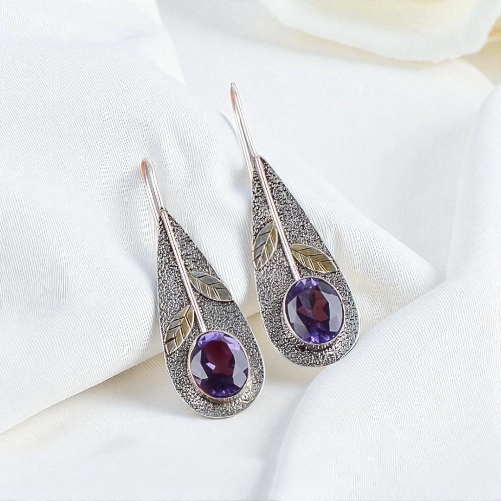 Natural Iolite Gemstone 925 Sterling Silver Jewelry Handmade Hook Earrings 2.00" EE-72-5