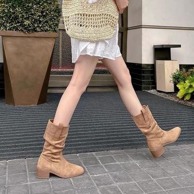 Martin Boots Women's 2025 New Autumn Retro Skinny Versatile High Heel Small Short Boots Western Cowboy Pile Boots