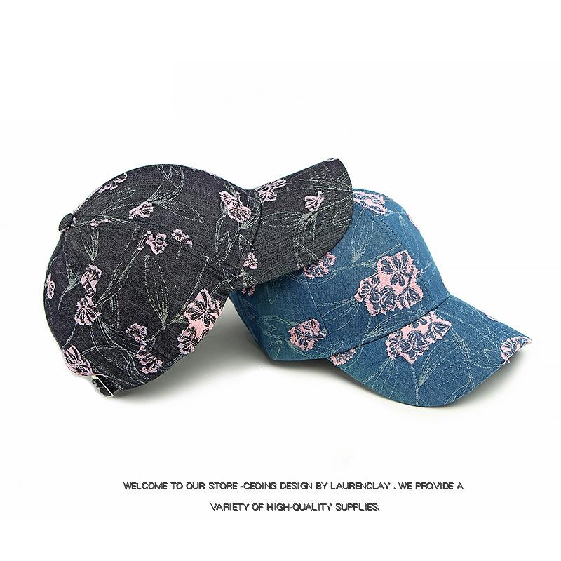 Women Jacquard Flower Cap Outdoor Sun Hat Denim Baseball Cap