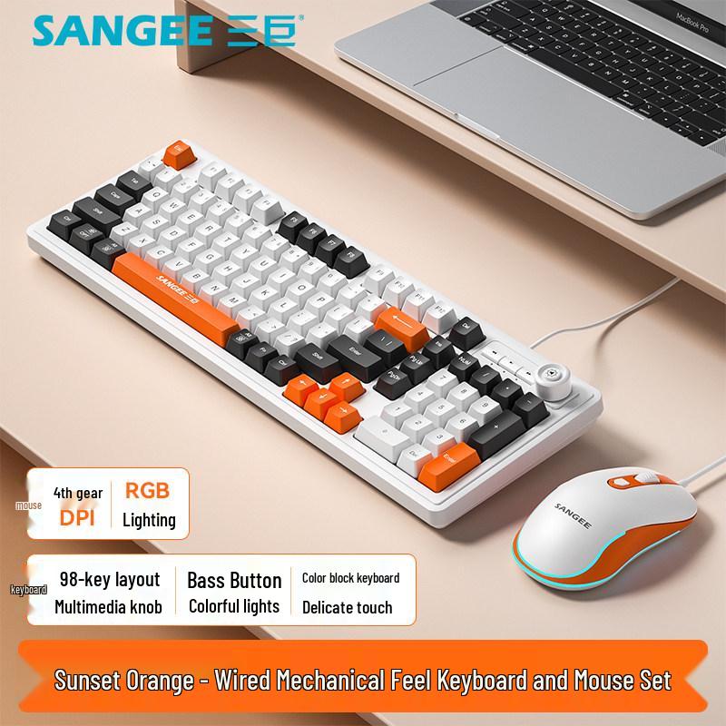 Three Giants Wired Gaming Keyboard & Mouse Set - Mechanical Feel, High Aesthetic Value for Esports, Laptop, & Office Use
