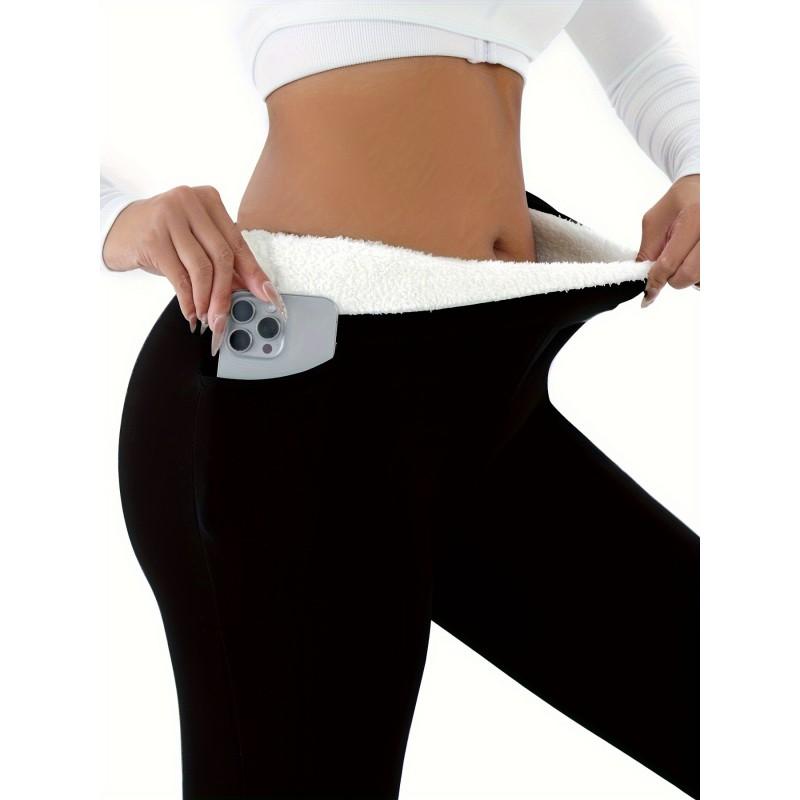 Womens Fleece Lined Leggings High Waist Slim Fit Casual Sports Pants With Pockets