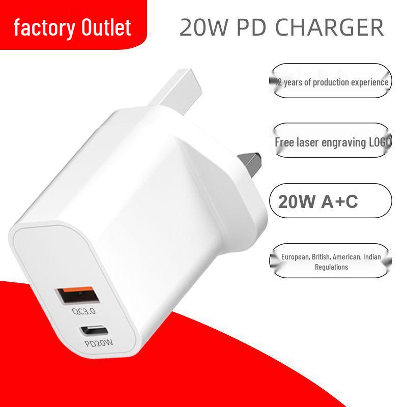 PD20W Dual Port Fast Charger: PD+QC3.0, 20W Rapid Charging, US/EU Spec Compatible Mobile Phone Charger