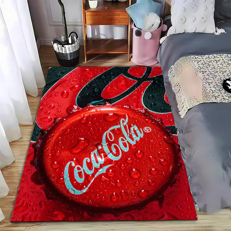Red Stylish Carpet with Coca-Cola Bottle Cap Print, Modern Design Suitable for Use As an Anti-slip for Living Room Bedroom Sofas