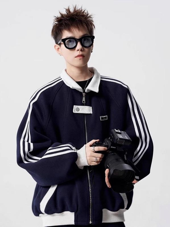 Herr Höst Patchwork Sportjacka - Mångsidiga High Street Punk Randiga Baseball Ytterkläder