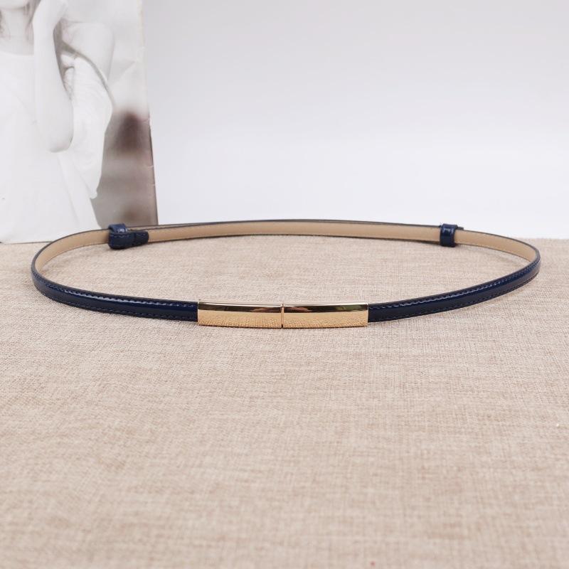 Simple and Versatile Women's Slim Belt Fashionable Commuter Belt with Gold Buckle and Textured Leather Design belt women