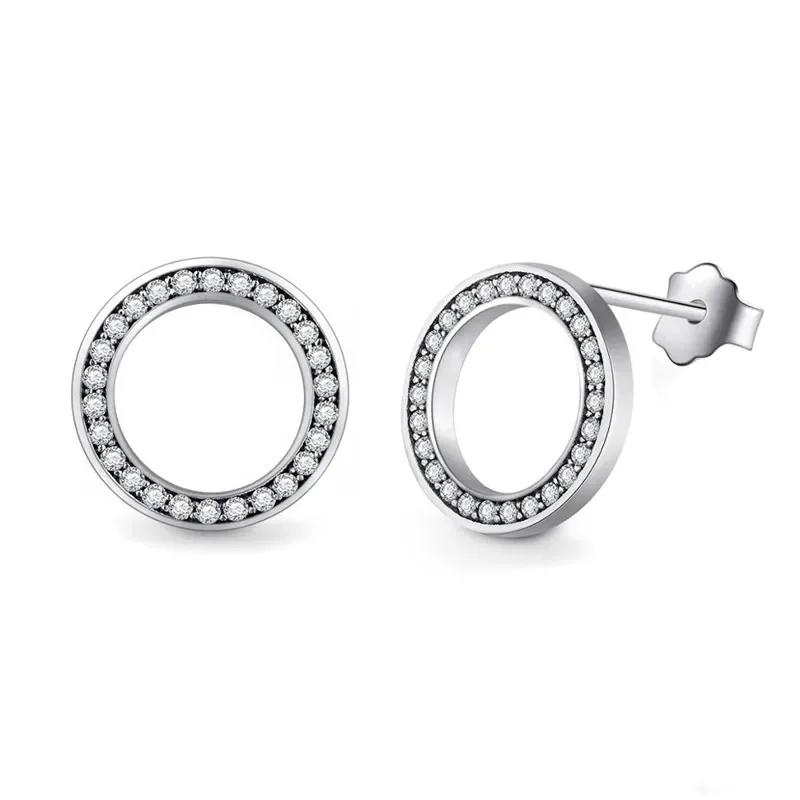 

Huitan Temperament Sweet Circle Stud Earrings for Girls Full Paved Shiny CZ Stone Delicate Women s Gift Trendy Zircon