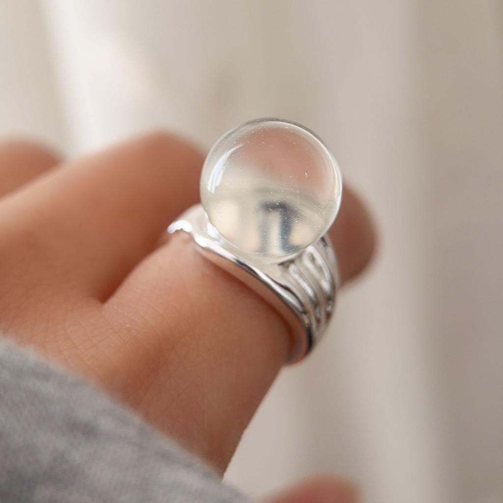 925 Silver Rings for Women Couple Minimalist Handmade Big Ball Ring Fine Jewelry Birthday Gift Prevent Allergy