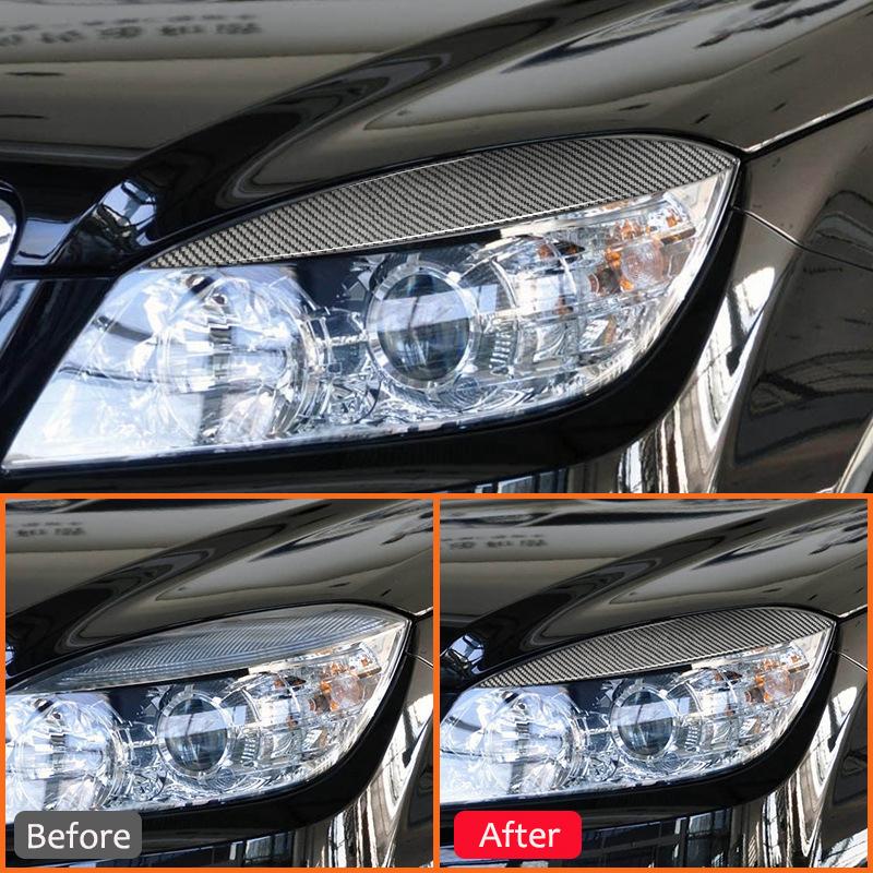 Kohlefaser Auto Frontscheinwerfer Zierleisten Scheinwerfer Augenbrauenrahmen Dekoration Aufkleber Für Mercedes Benz C-Klasse W204 2007-2014