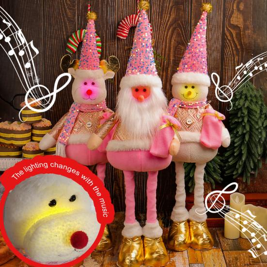 Vánoční plyšová panenka skřítka s výsuvnýma nohama Santa Claus Sněhulák Los ozdoba Nastavitelná stojící figurka Dekorace