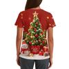 Women's V-Neck Scrub Top with Christmas Print Short Sleeve Pocket Side Slit Caregiver Uniform