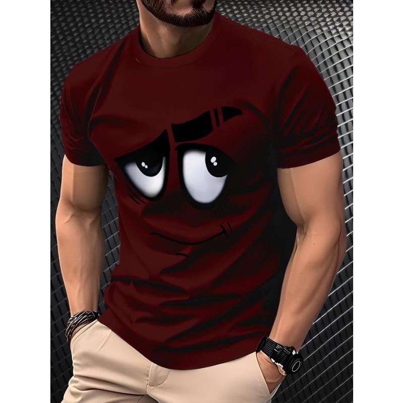 Men's Summer Casual T-Shirt Color Block Stripe Print Fashion Short Sleeve