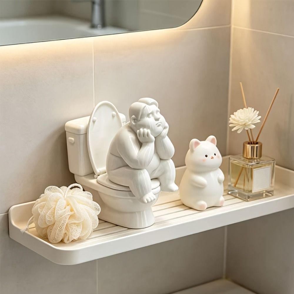 3D Printed Toilet Thinker Figurine Cute Funny Bathroom Thinker Statue White Novelty Desktop Small Ornament Car Decor