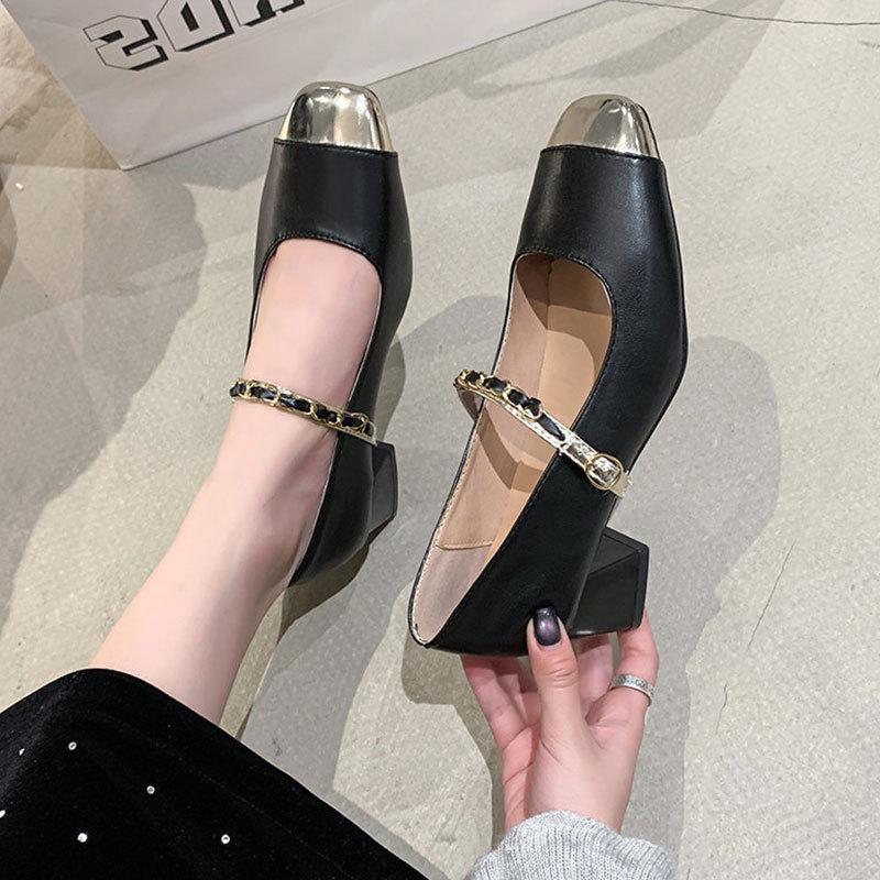 French Mary Jane single shoes women's thick heel 2025 new spring and summer women's shoes temperament black with skirt evening shoes