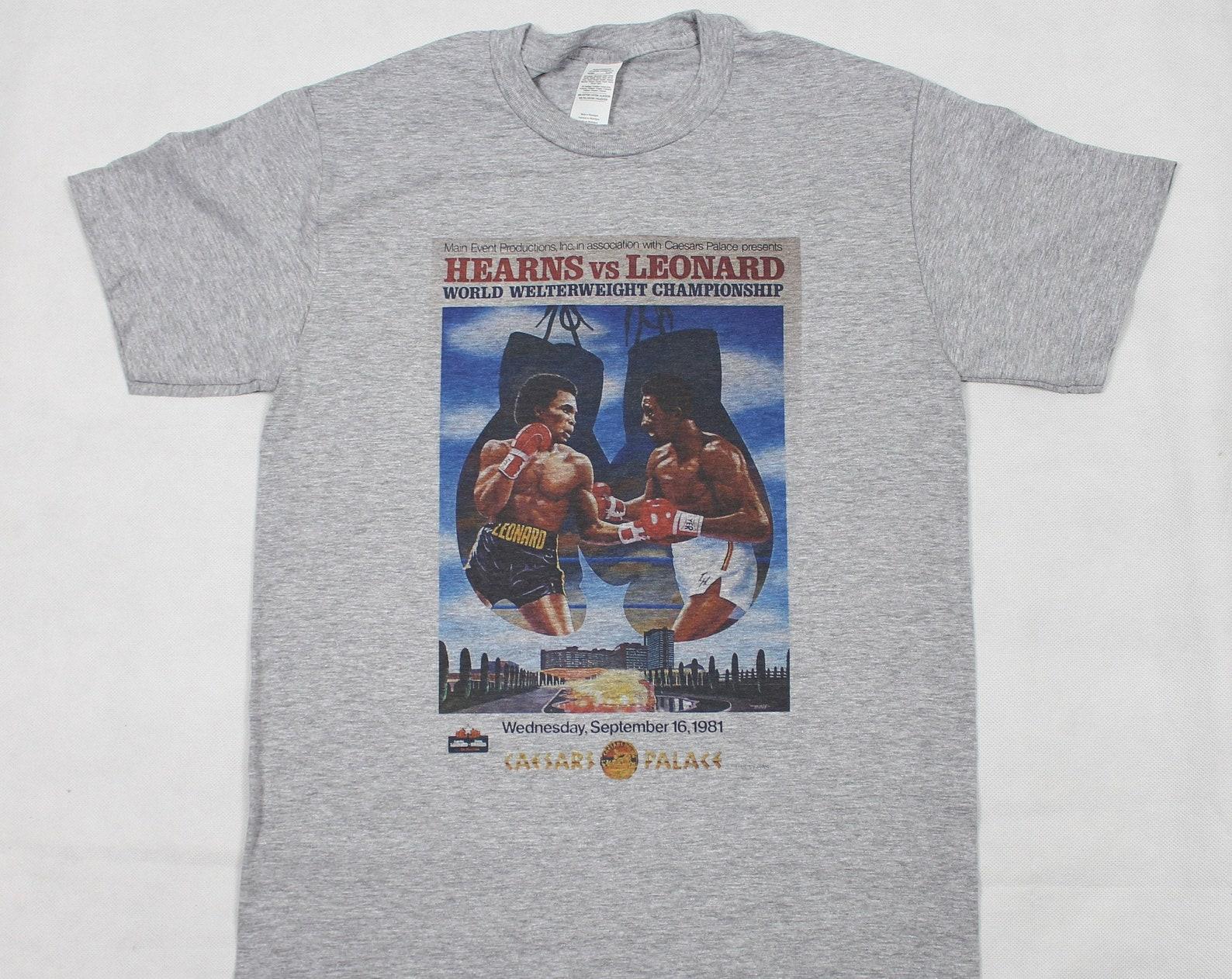 Thomas Hitman Hearns Vs Sugar Ray Leonard fight poster Grey T-Shirt sizes available S-3XL 3XL