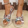 Fashion Fashion Printed Wedge Sandals for Women Summer 2025 Lightweight Buckle Strap Platform Sandles Woman Comfort Non Slip Beach Shoes