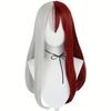 My Hero Academia Sintético Largo Medio Rojo Plata Blanco Disfraz Cosplay de Shoto Todoroki Peluca para Halloween Navidad Escuela